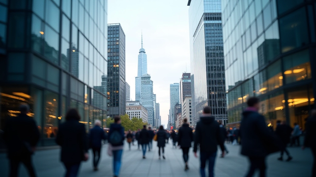 Moderne Bürogebäude und Geschäftsviertel in einer Großstadt mit aktiver wirtschaftlicher Aktivität