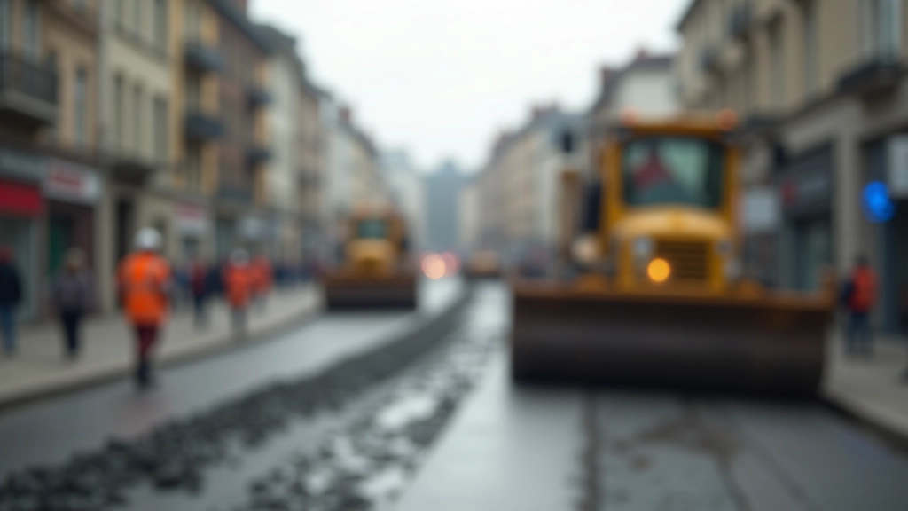 Baustelle mit Straßenarbeiten und Sanierungsprojekten einer städtischen Infrastruktur